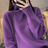 Frauen Rollkragenpullover Einfarbig Faden Lose Koreanischen Stil