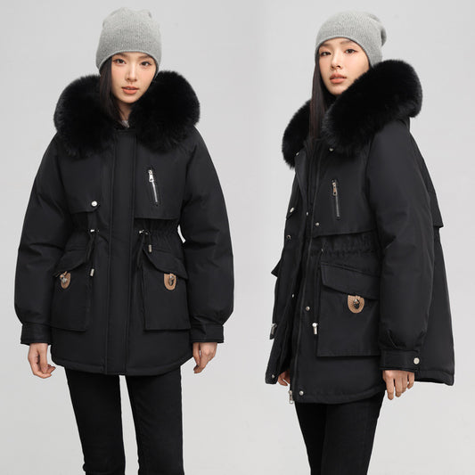 Cross-border Fleece-lined Thickened Parka Collar Slim Fit Slimming Cotton Coat