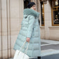 Winter Slim Long Jacket With Fur Hood And Belt Fashion