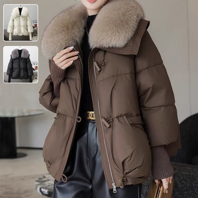 Chaqueta acolchada de algodón con plumón para mujer, abrigo corto con cuello de piel, abrigo grueso, ropa de invierno