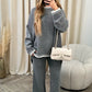 Women's Suit Fashion Pullover Split Long-sleeved Top And Loose Straight Pants Solid Color Two-piece Set