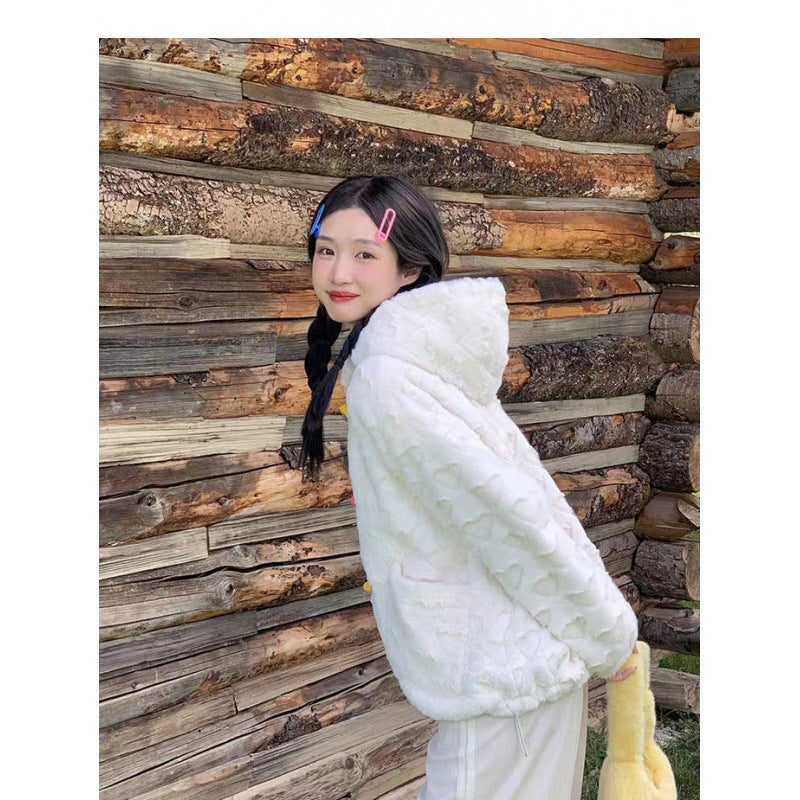 White Lamb Wool Coat For Women Thickened Short