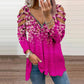 Small Floral V-neck Zipper Off-shoulder Long-sleeved Top