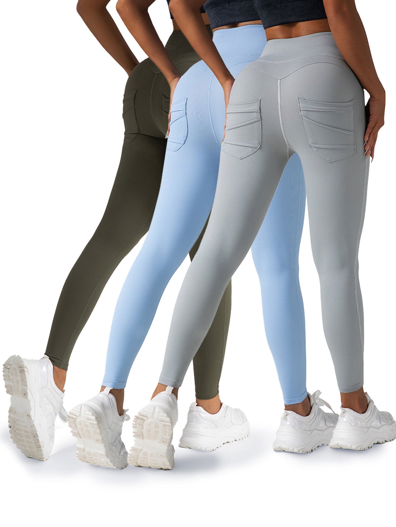 3er-Pack Yoga-Leggings für Damen, 4-Wege-Stretch, hohe Taille, Bauchkontrollhose mit Tasche, Workout, sportliche Fitnesshose