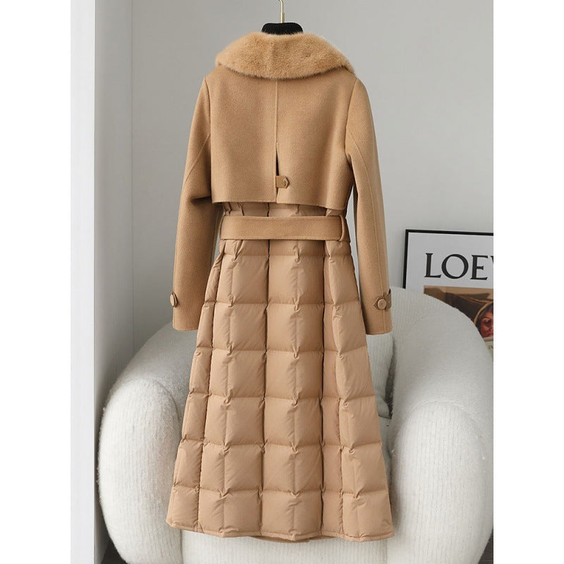 Imitated Mink Collar Double-faced Woolen Goods Cashmere Stitching White Duck Jacket