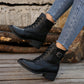 Women's Autumn And Winter Platform Wedge Pointed Toe Lace Up Casual Black British Ankle Boots