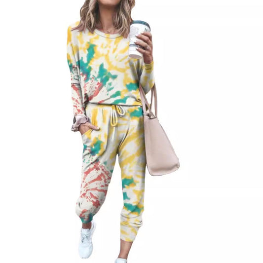 Printed Tie-dye Two-piece Fashion Casual Homewear