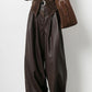 Vintage Braun Plissee PU Lederhose Damenbekleidung