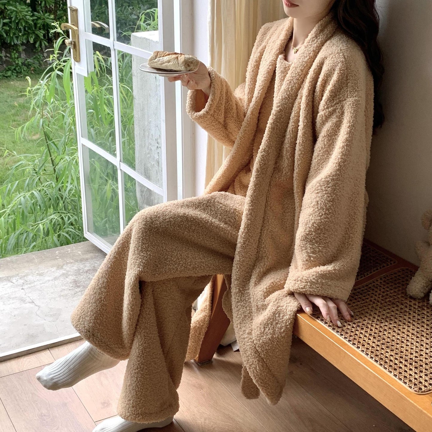 Winter Fleece-lined Thickened Fleece Coat Nightgown