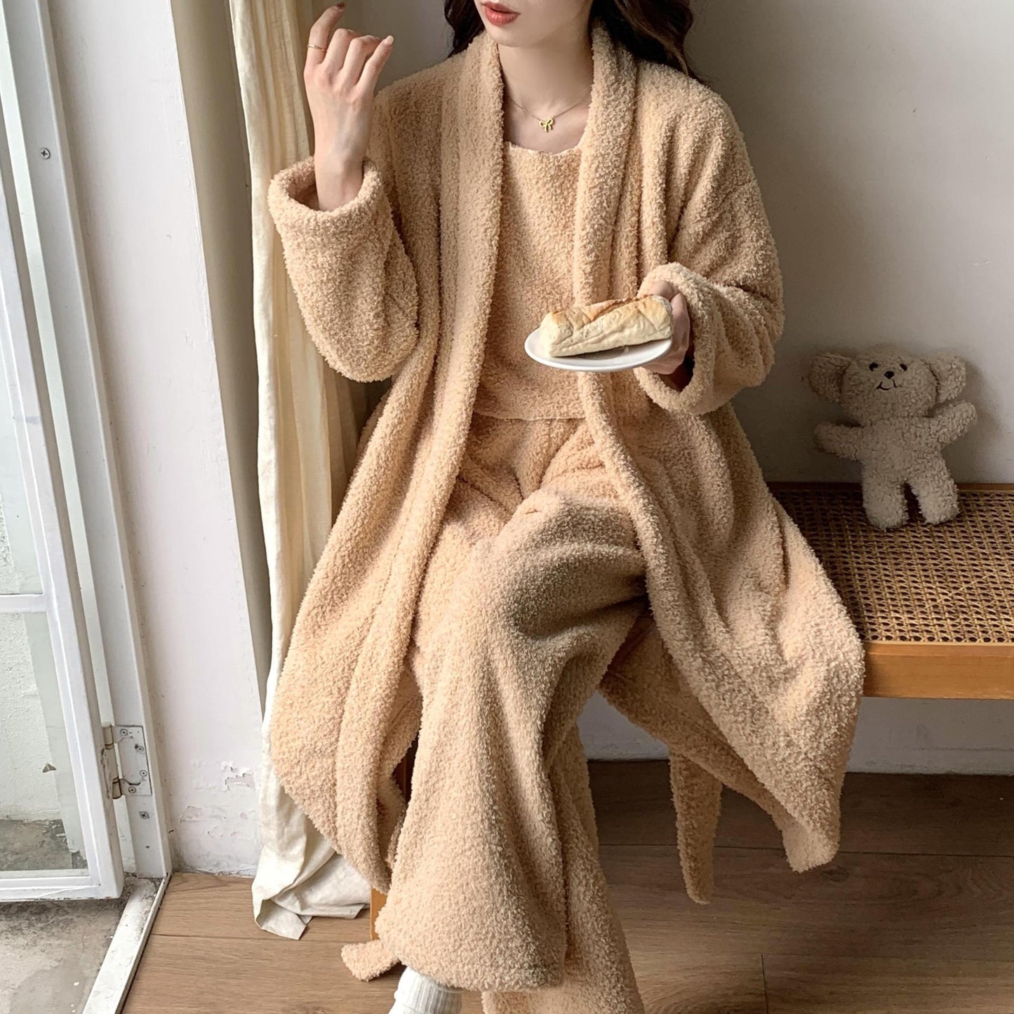 Winter Fleece-lined Thickened Fleece Coat Nightgown