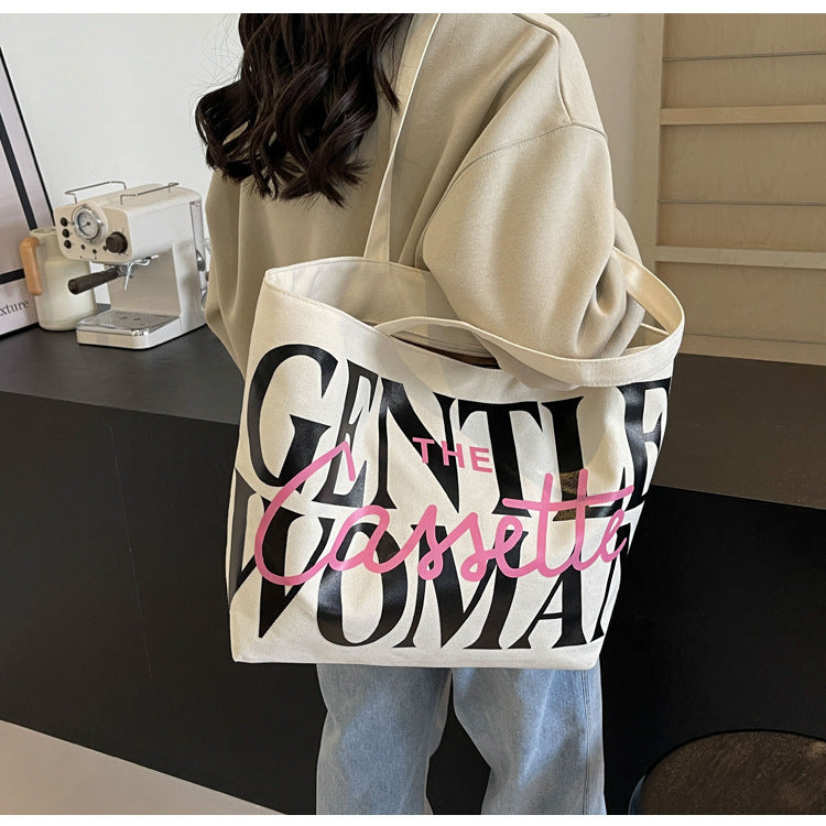 Bolsos de lona con estampado de letras, de gran capacidad, a la moda, para mujer, bonitos y dulces bolsos de hombro