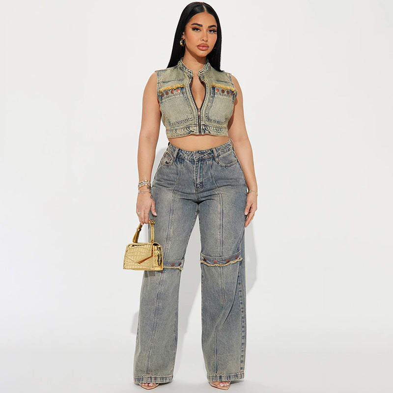 Y2k Baggy Wide Leg Jeans Damen Vintage Streetwear Washed Denim Hose Grunge Basic Slouchy Hose