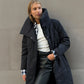 Fashion Large Lapel Long Coat Winter Warm Cotton Jacket With Pockets And Lace-up Design Casual