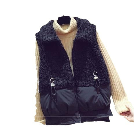 Winter New Polo Collar Lamb Wool Vest Women's Short Korean Style