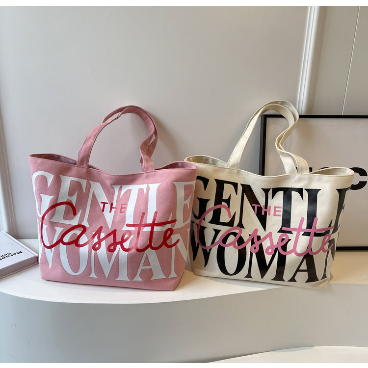 Bolsos de lona con estampado de letras, de gran capacidad, a la moda, para mujer, bonitos y dulces bolsos de hombro