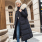 Winter Slim Long Jacket With Fur Hood And Belt Fashion