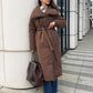 Fashion Large Lapel Long Coat Winter Warm Cotton Jacket With Pockets And Lace-up Design Casual