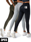 3er-Pack Yoga-Leggings für Damen, 4-Wege-Stretch, hohe Taille, Bauchkontrollhose mit Tasche, Workout, sportliche Fitnesshose