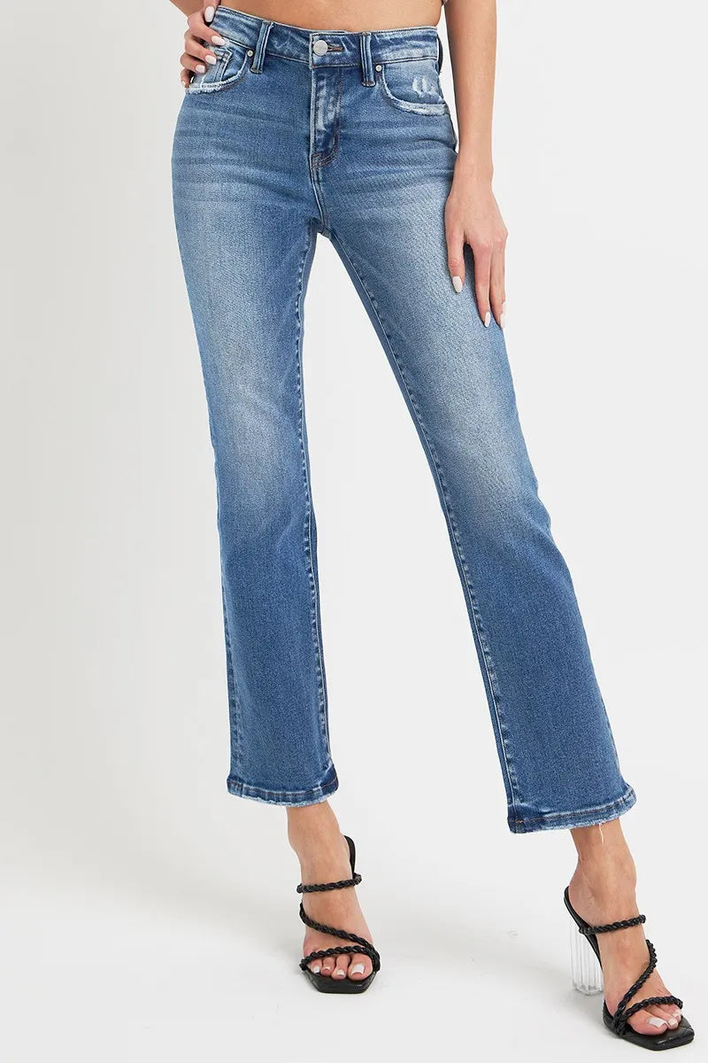 RISEN Full Size Mid Rise Ankle Straight Jeans With Pockets