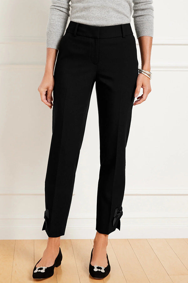 Women's Slim High Waist Bow Cropped Pants