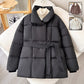 Winter Plaid Sewing Lapel Coat With Lace-up Design Fashion Loose Solid