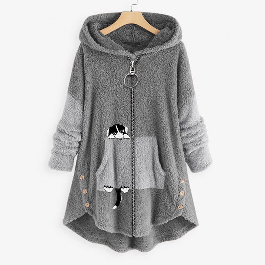 Loose Plus Size Plush Coat Hooded Long Sleeve Sweater