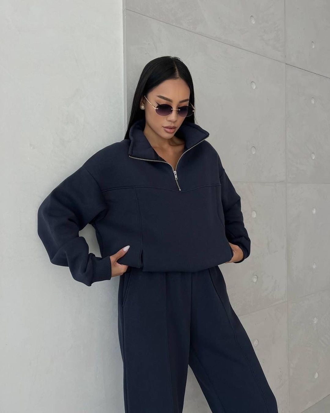 Y2K Winter Jogging Women Two Piece Set Female Zipper Coat Casual Pants