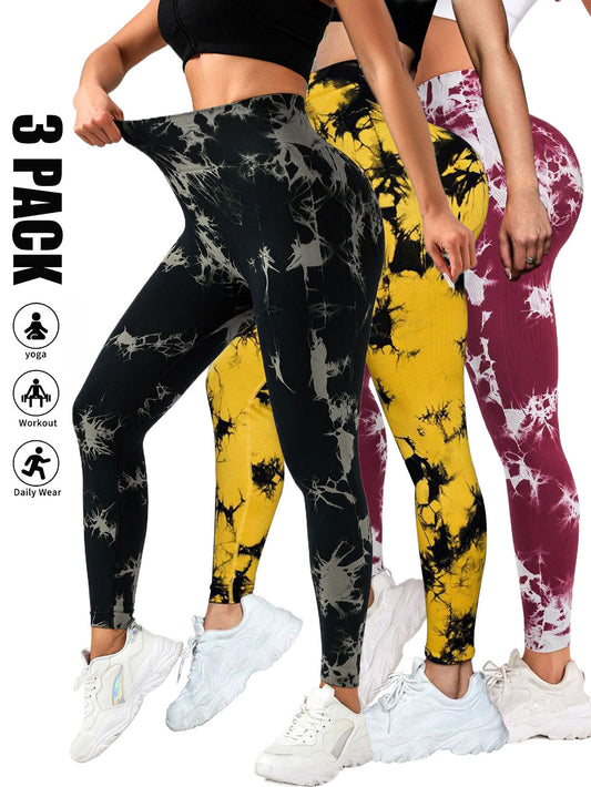 3er-Pack nahtlose Batik-Workout-Leggings für Damen, hohe Taille, Gym-Leggings, Yoga-Hosen, nahtlose Leggings für Damen, hohe Taille, Yoga-Hosen