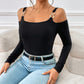 Metal Hook Long-sleeved Vest Solid Color Top