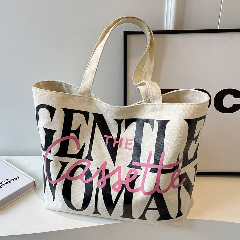 Bolsos de lona con estampado de letras, de gran capacidad, a la moda, para mujer, bonitos y dulces bolsos de hombro