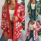 Cardigan Knitwear Lantern Sleeve Xmas Printed Oversized Deer Sweater Pockets Knitted